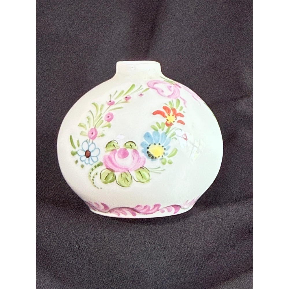 Limoges France Miniature Bud Vase Hand Painted Floral Porcelain Pink Rose 1.5in
